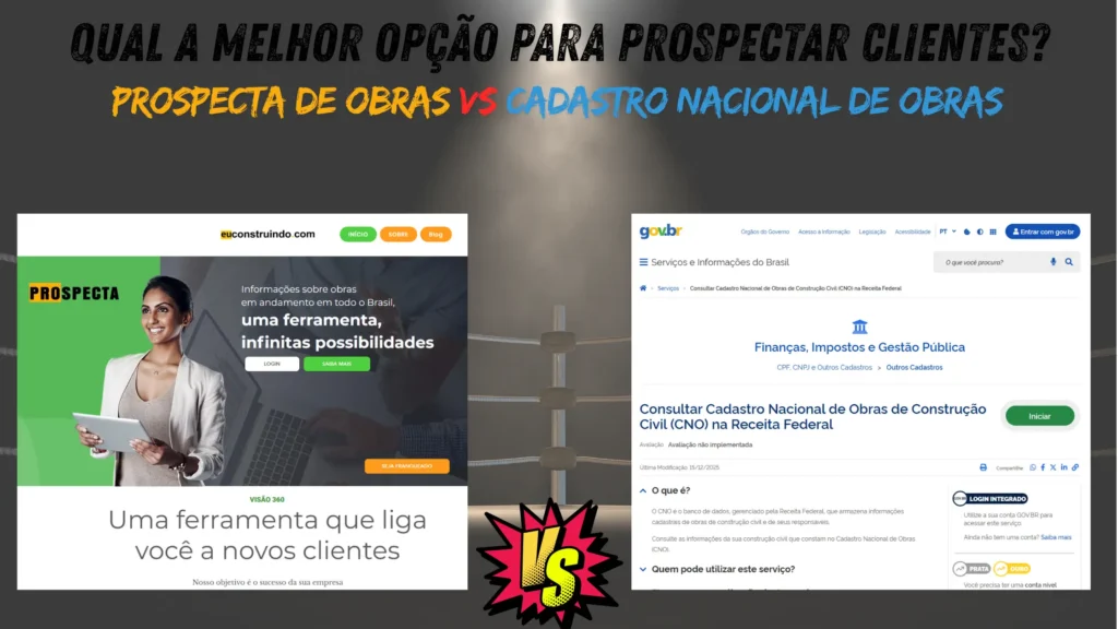 Comparação entre Prospecta de Obras e Cadastro Nacional de Obras em um cenário de disputa visual.